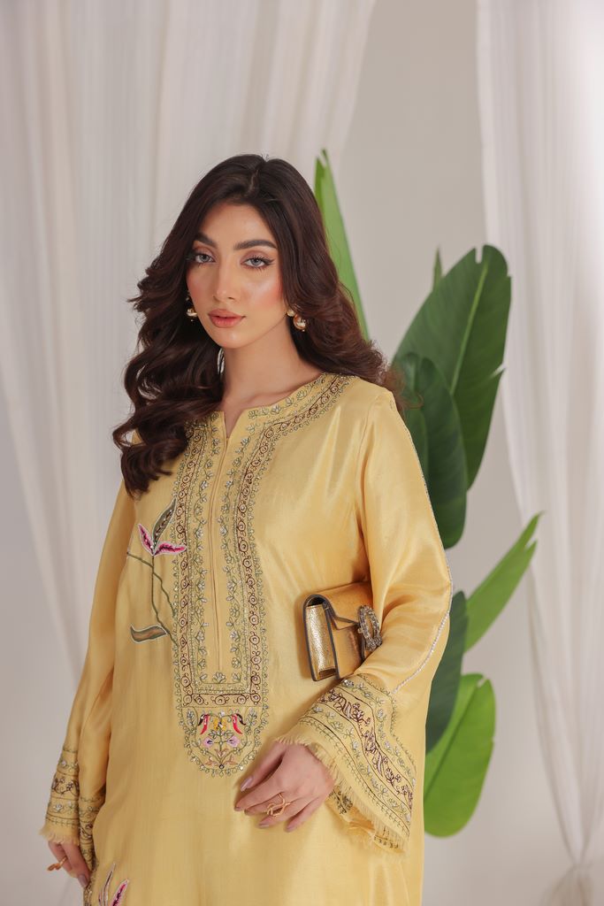 Butter Yellow Embroidered With Handwork