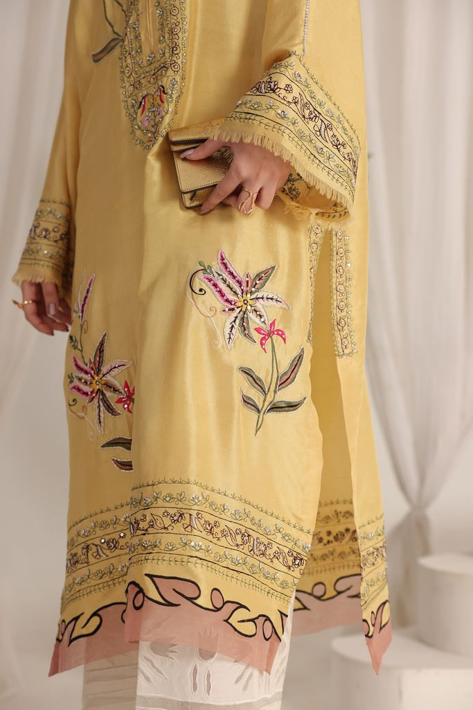 Butter Yellow Embroidered With Handwork