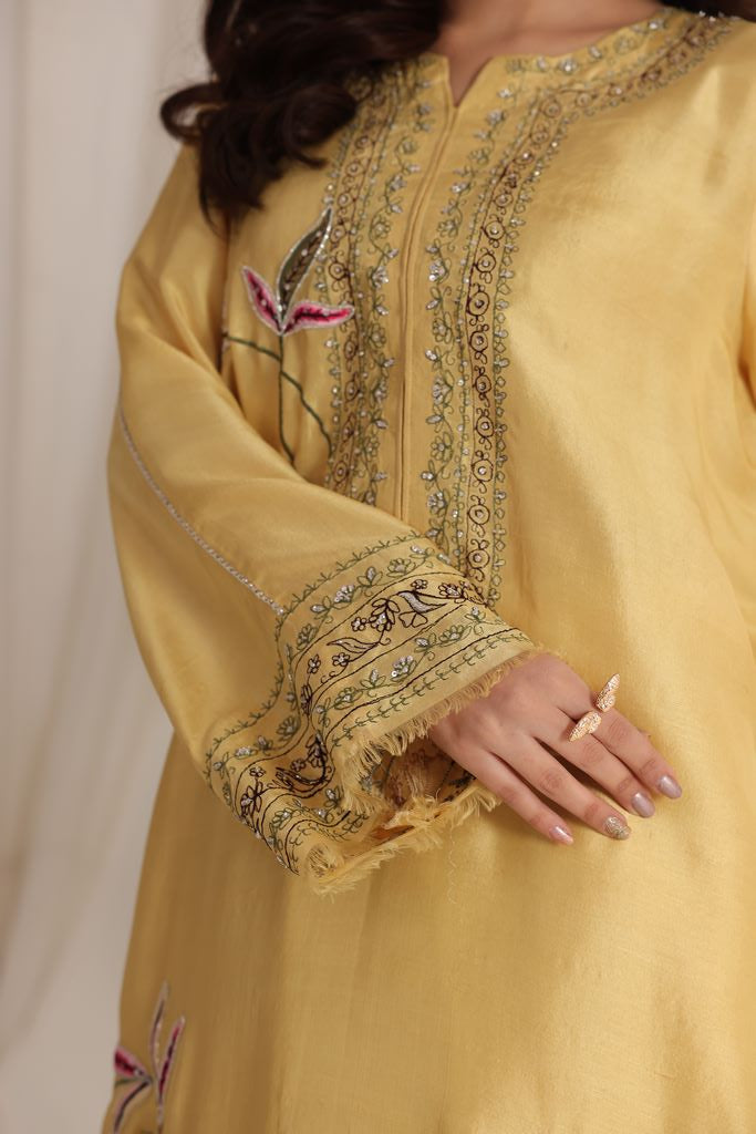 Butter Yellow Embroidered With Handwork