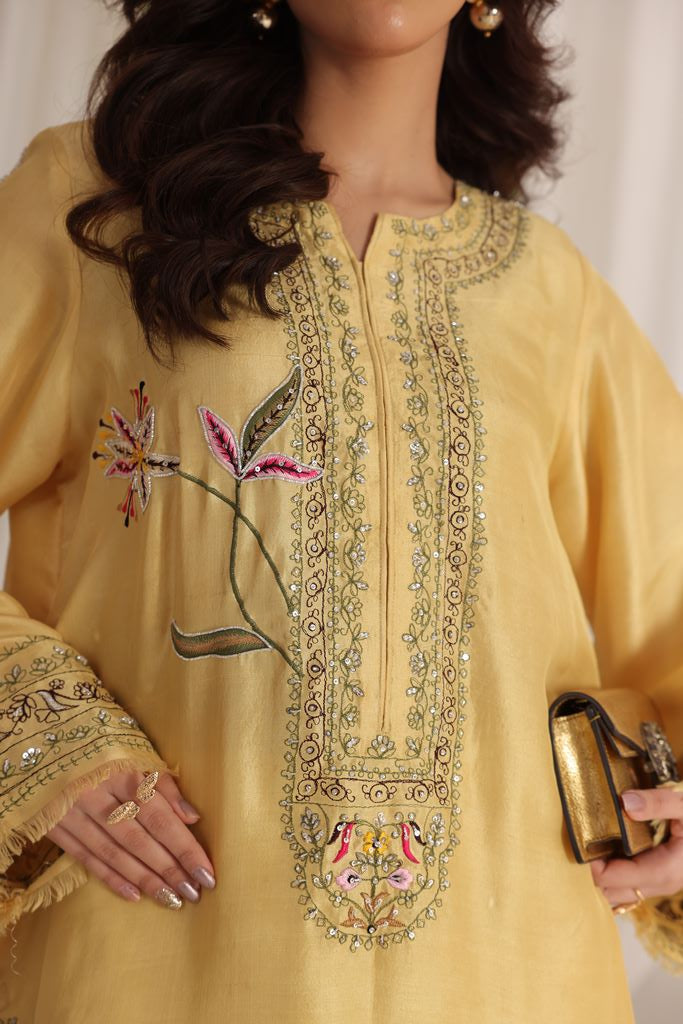 Butter Yellow Embroidered With Handwork