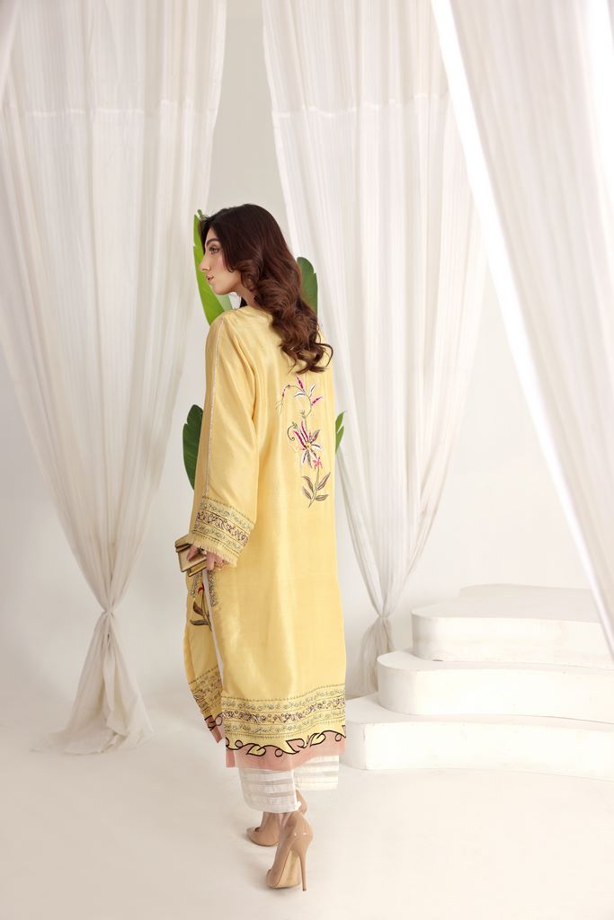 Butter Yellow Embroidered With Handwork
