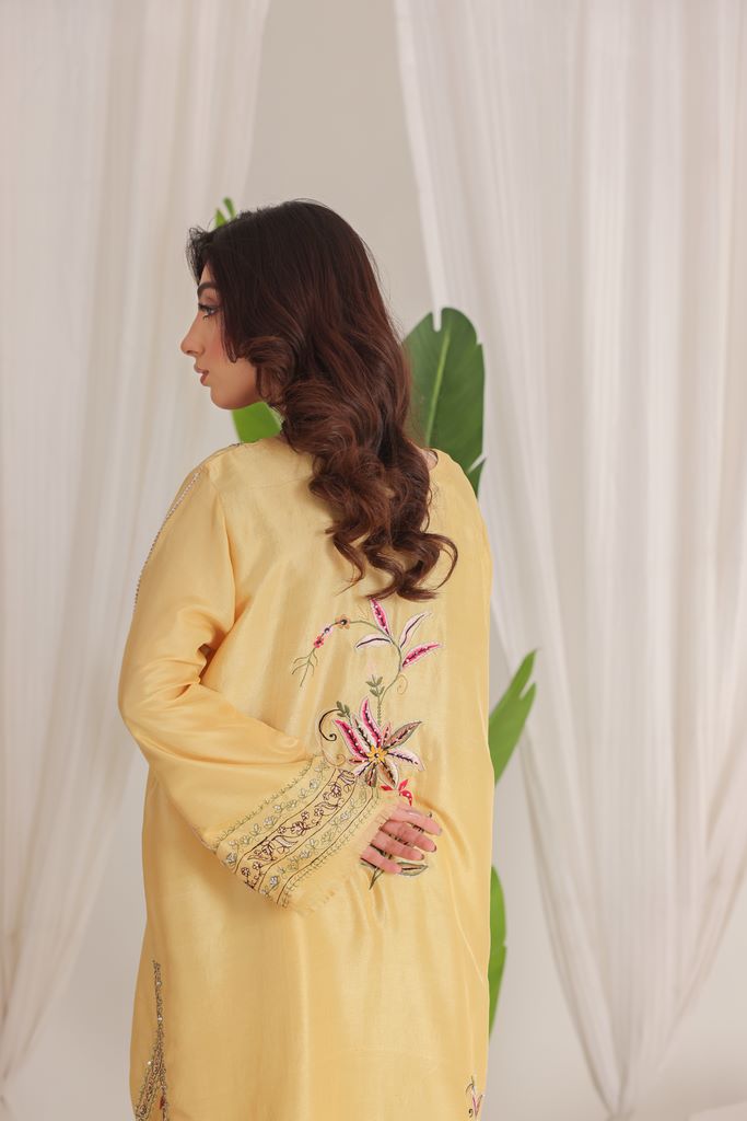 Butter Yellow Embroidered With Handwork
