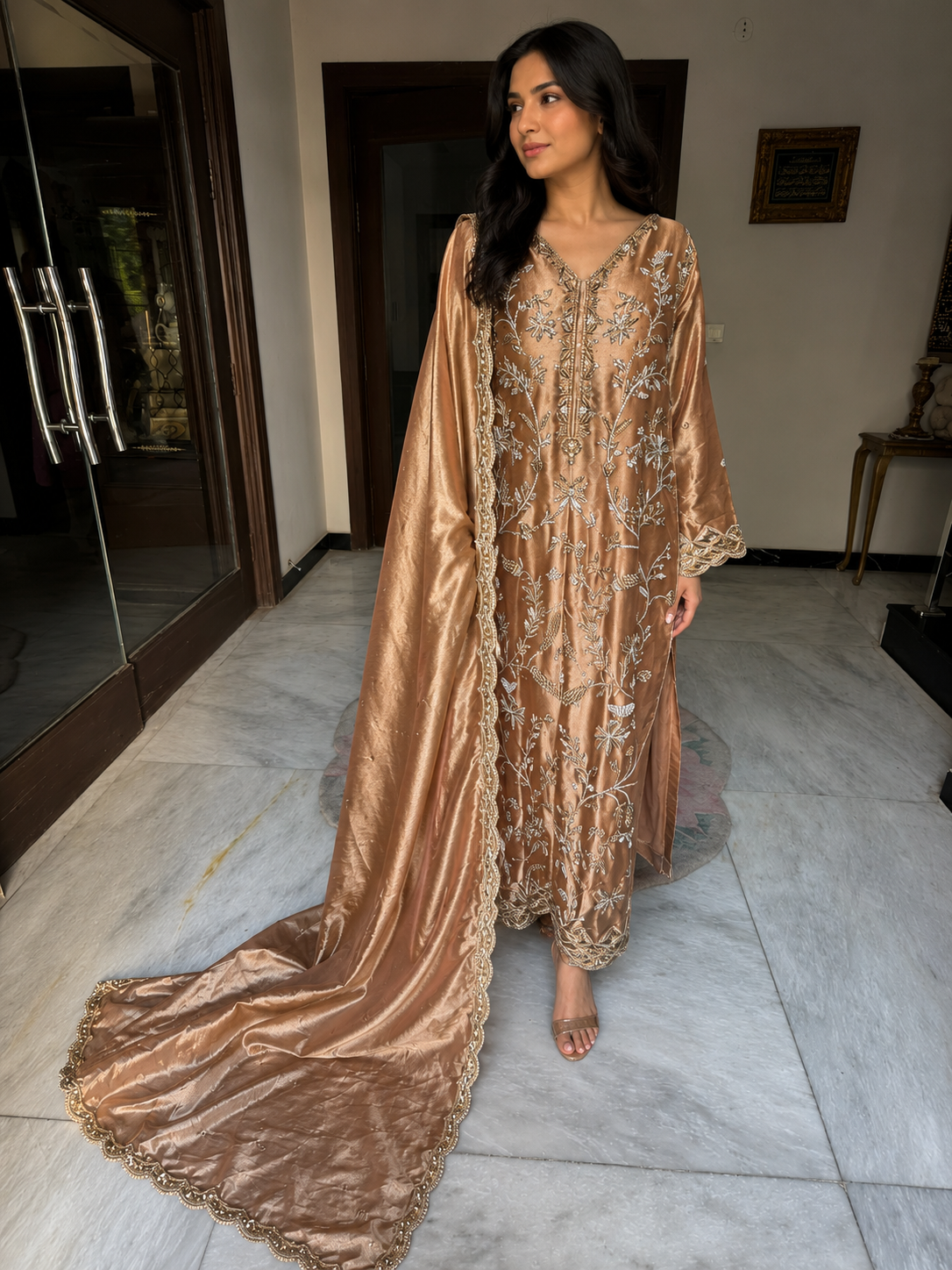 Luxury Bronze With Pure Lama Silk 3 Piece for Women