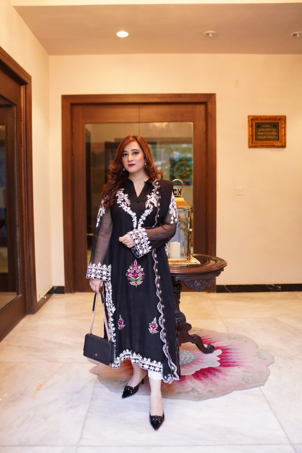 2 piece Black Sophistication: Embroidered Cotton Net Ensemble with Matching Dupatta - Image 3