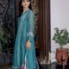 2 piece Light Blue Sophistication: Embroidered Cotton Net Shirt with Contrasting Dupatta and Raw Silk Trouser - Image 3