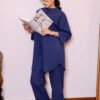 2 piece Navy Blue: Effortless Summer Daily Wear with Button-Down Shirt and Straight Pants - Image 2