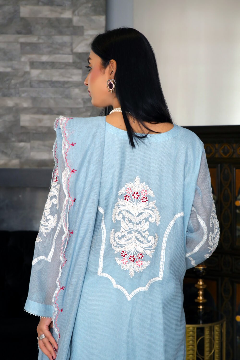 "2 Piece Formal Attire with Full Ari Embroidery and Hand Adda Work, Featuring a Fully Embroidered Dupatta" - Image 2