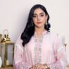 "1 Piece Elegant Pink Ombré Tie-Dye Attire with Handmade Adda and Silver Embellishments" - Image 2