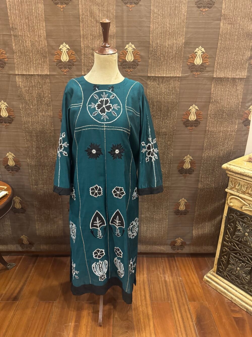 Emerald & Black Semi-Formal Embroidered Ensemble (Shirt & Pants)