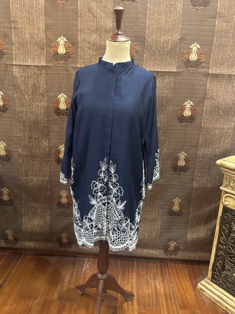 Mid Night Blue Cotton Net & Raw Silk Pret Co-ords (2 Piece)