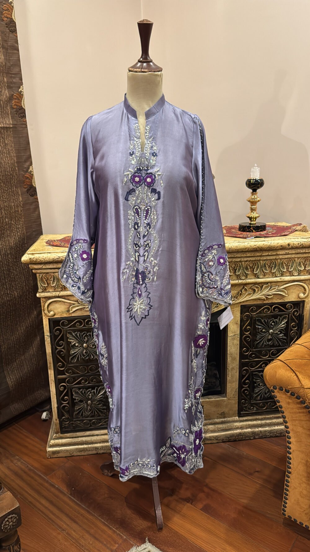 Plum Rose Handworked Pure Sheesha Silk Kaftan – New Arrival