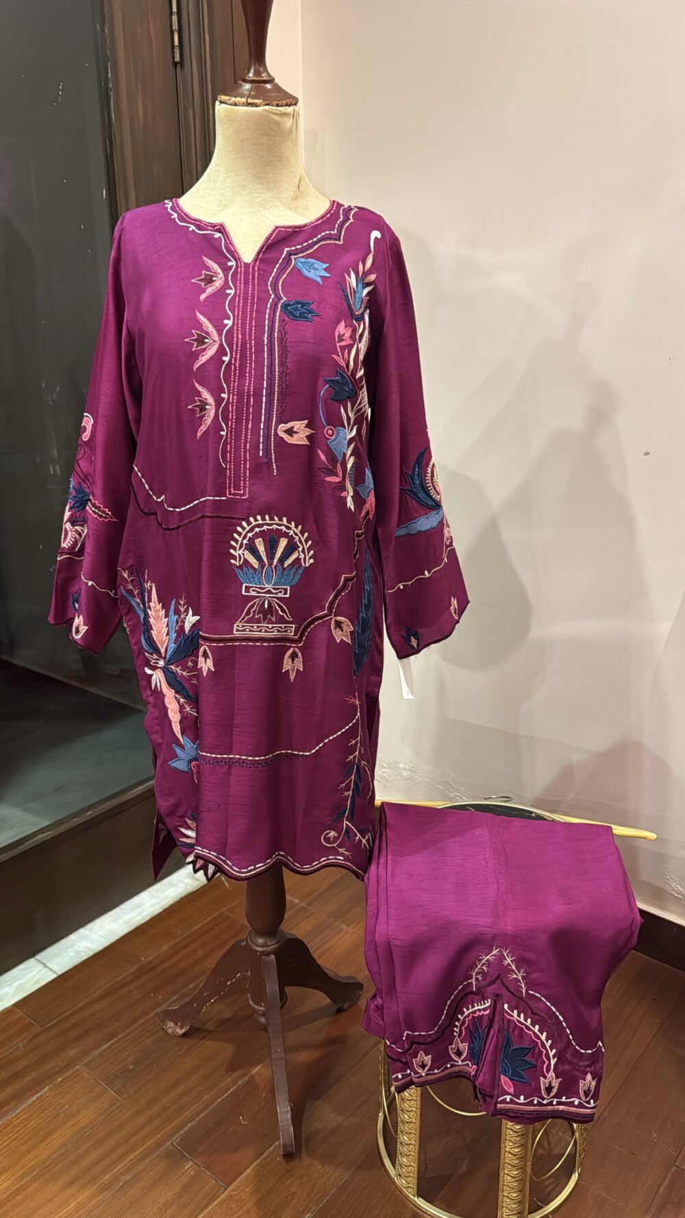 Vintage Sapphire Raw Silk Pret Ensemble (Shirt & Pants)