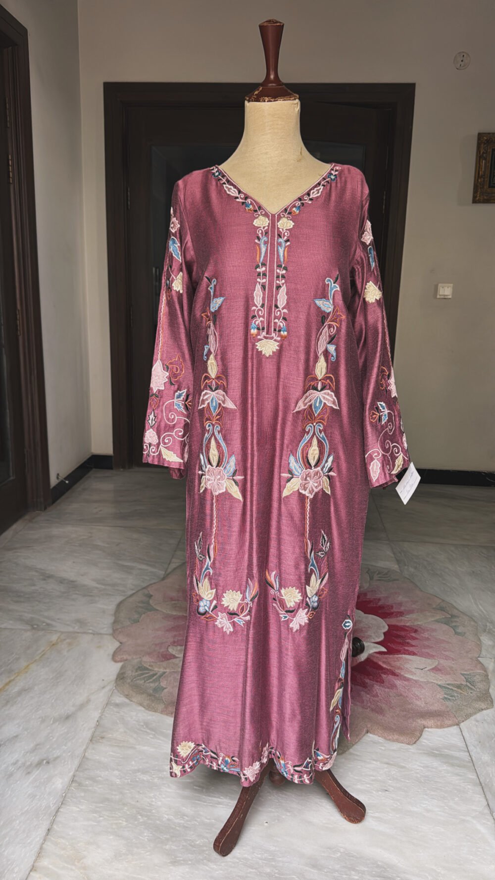 Tea Pink Bloom Fully Embroidered Kaftan