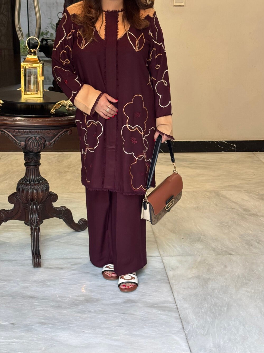 Dark Maroon Winter Co-Ord Set – Elegant Two-Piece Ensemble