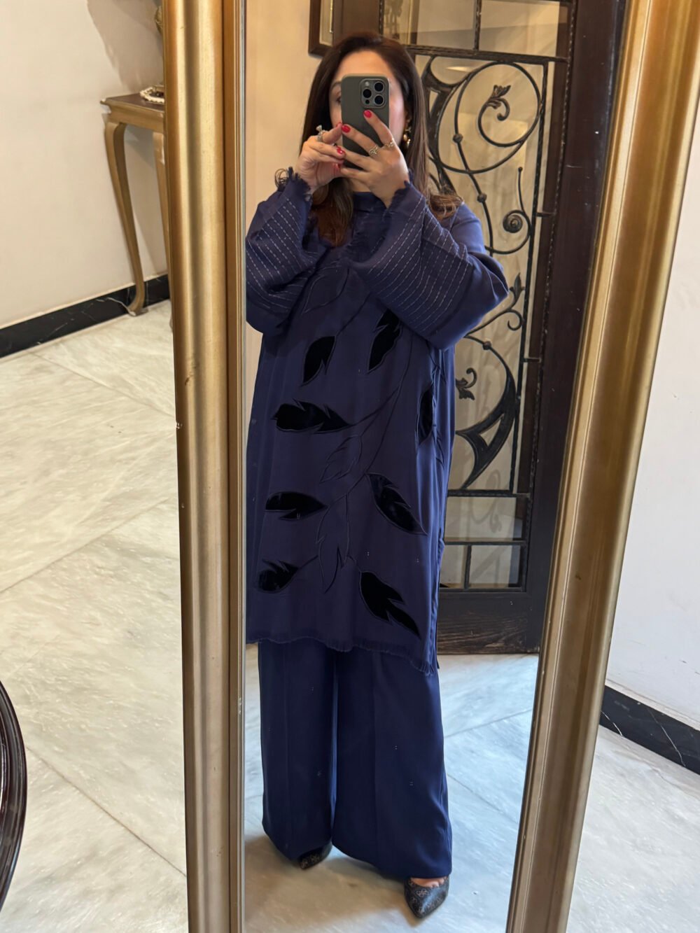 Dark Powder Blue Winter Co-Ord Set – Stylish Two-Piece Ensemble