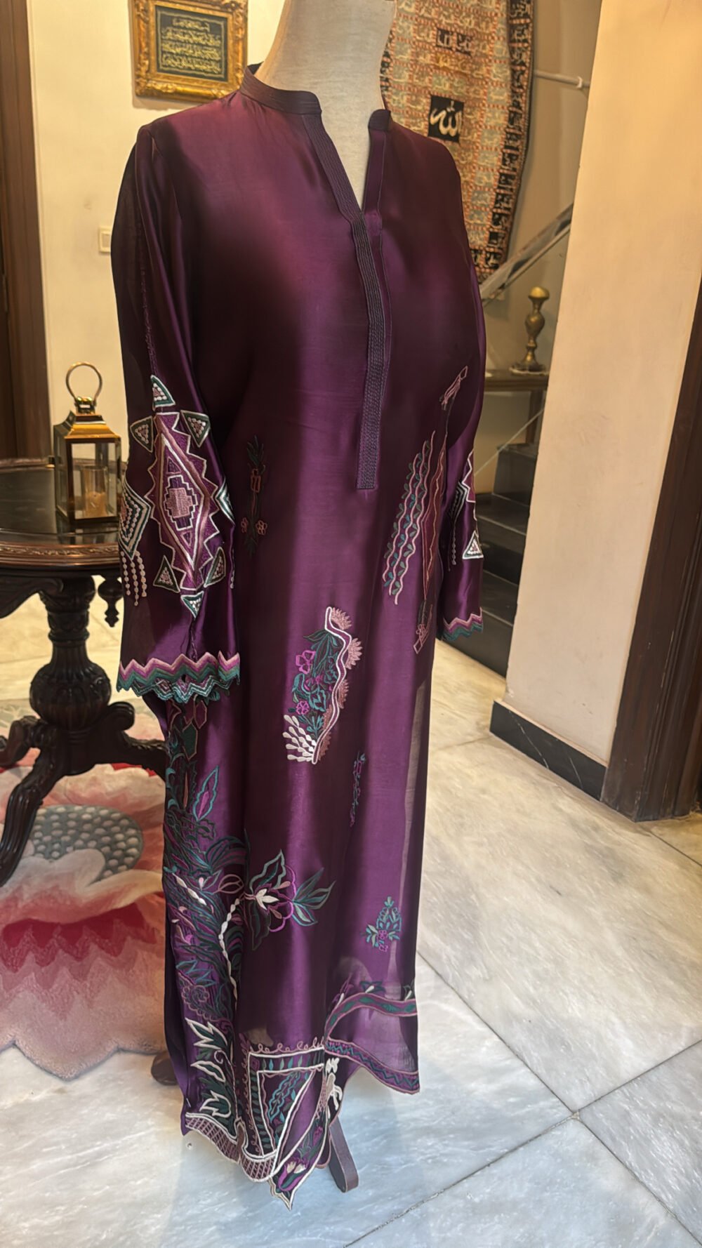 Semi-Formal Embroidered Ensemble in Pure Sheesha Silk