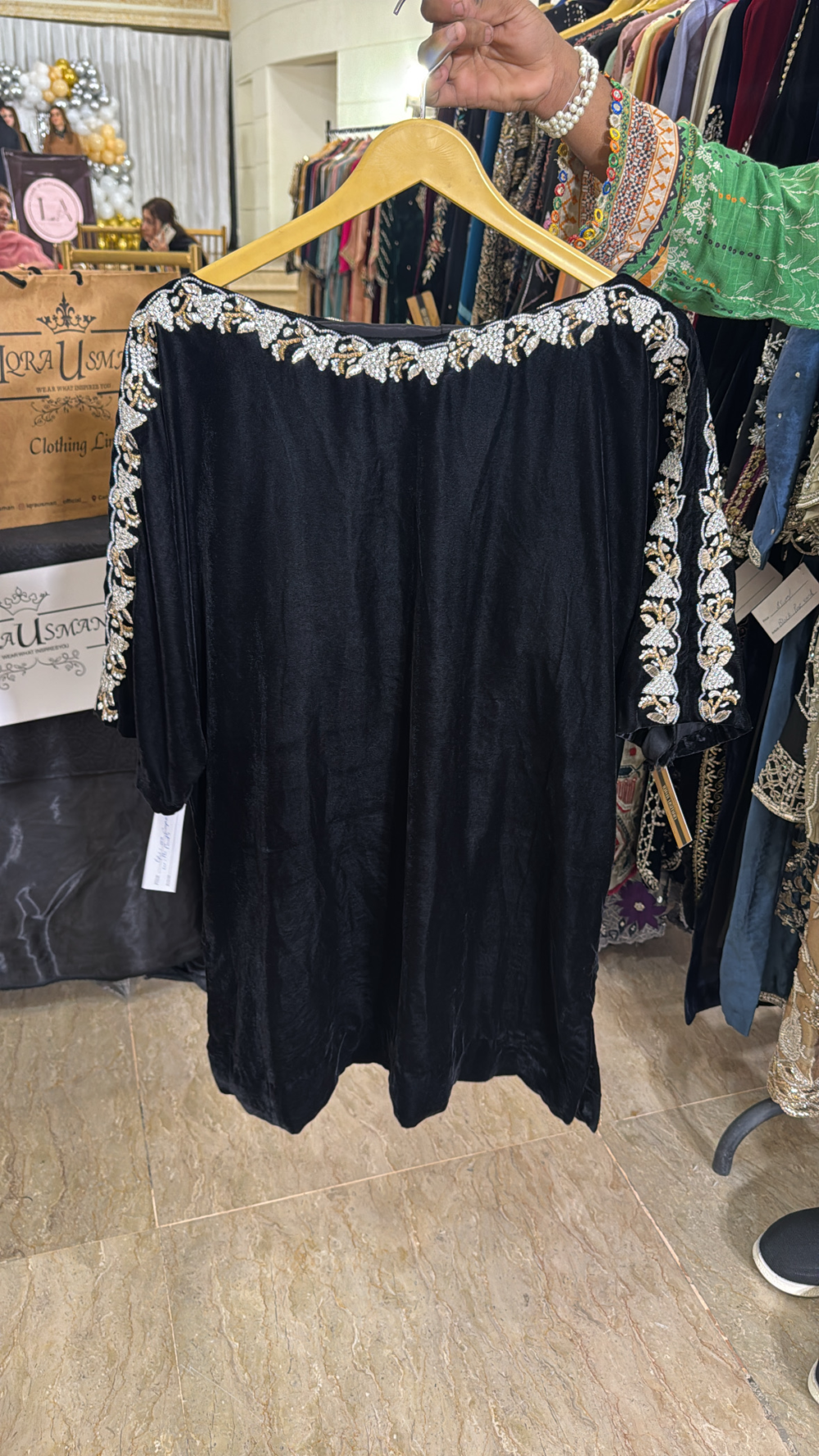 Velvet Stonework Cape Ensemble – Artistry in Motion