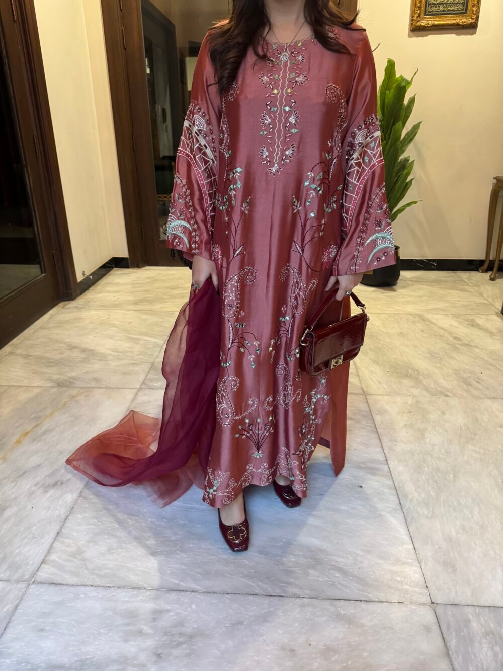 Carrot Kaftan with Hand Embellishments