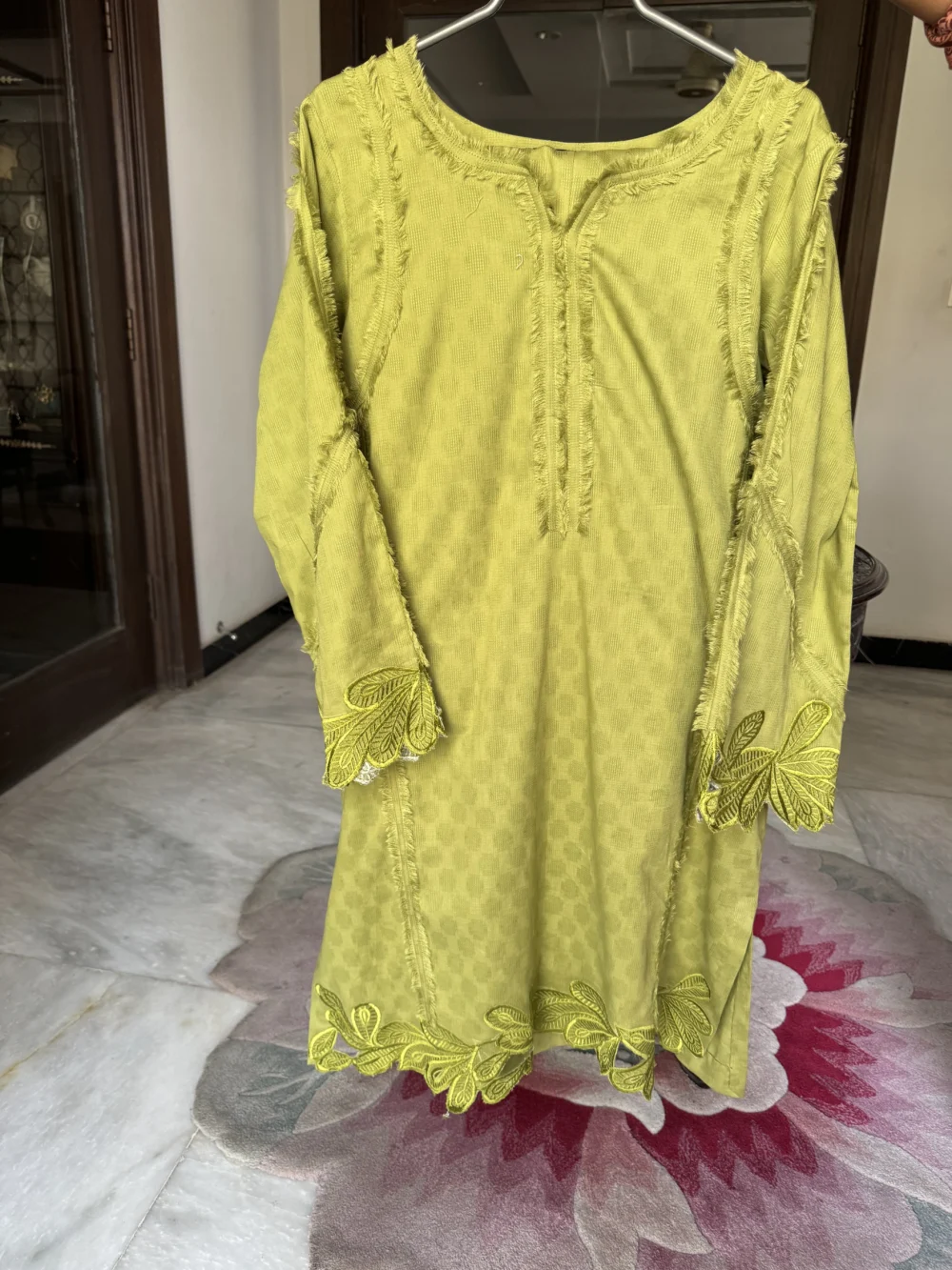 Summer Neon Green Co-Ord Set – Fully Embroidered 2 Piece